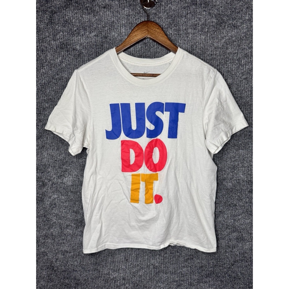Nike Just Do It Graphic T-Shirt Mens Small White Blue Red Yellow Crewneck Tee